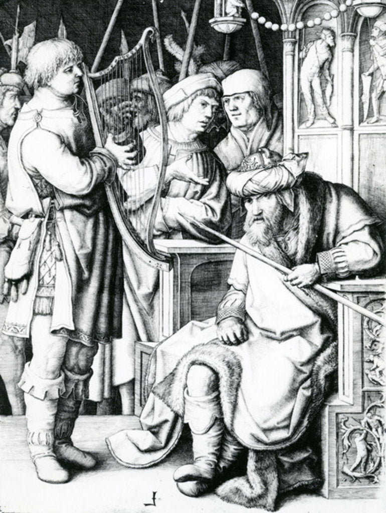 Detail of David playing the harp for Saul by Lucas van Leyden