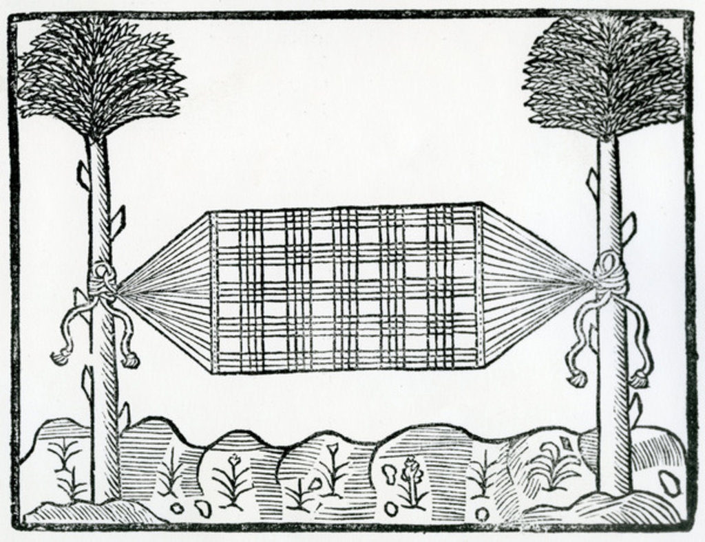 Detail of A Hammock from 'la Historia general de las Indias' 1547 by Christopher (after) Columbus