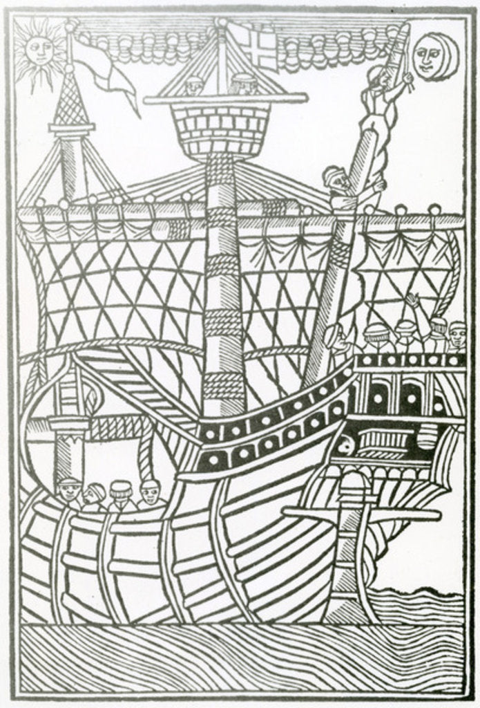 Detail of A Caravel from 'la Historia general de las Indias' 1547 by Christopher Columbus