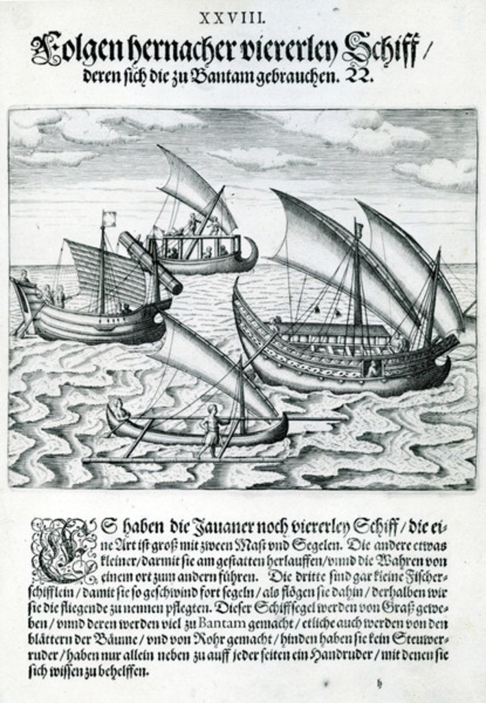 Detail of Four Sailing Boats from 'India Orientalis', 1598 by Theodor de Bry