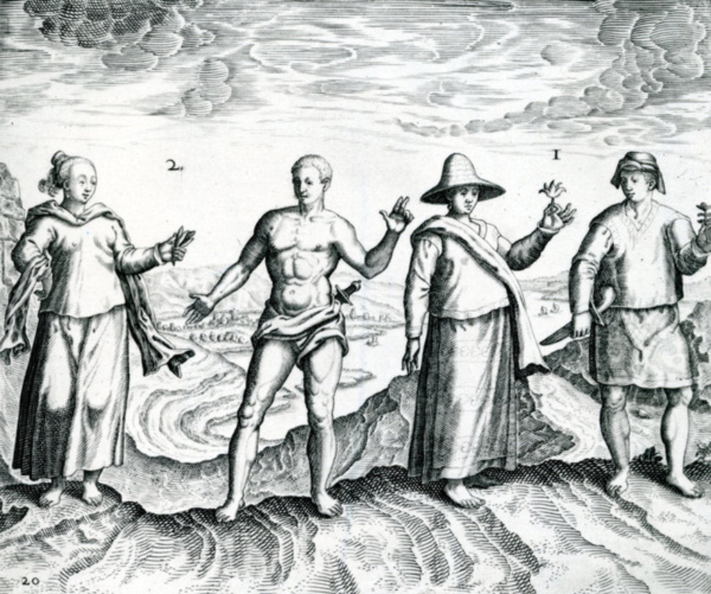Detail of Two men and Two women from 'India Orientalis', 1598 by Theodor de Bry