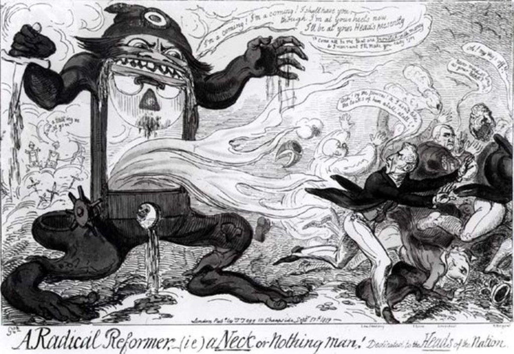 Detail of A Radical Reformer, a Neck or Nothing Man! Dedicated to the Heads of the Nation, pub. by Thomas Tegg, 1819 by George Cruikshank