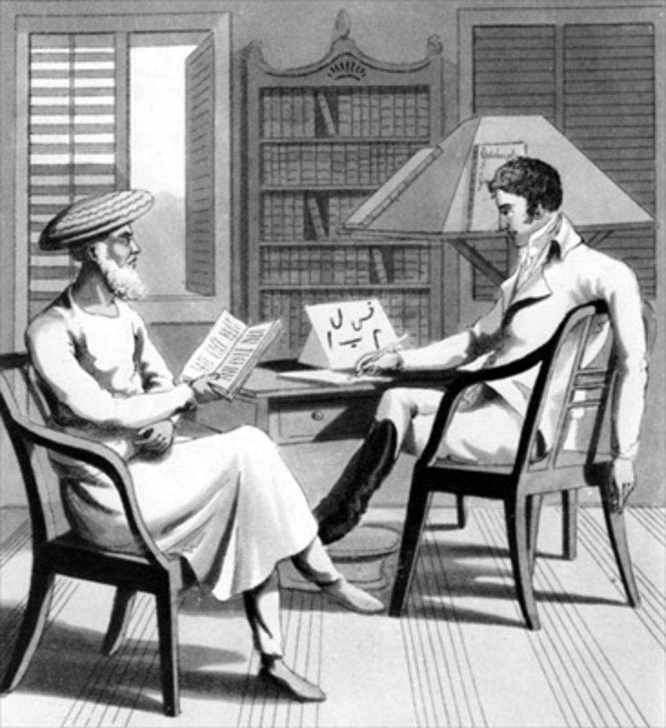 Detail of An European Gentleman with his Moonshee, or Native Professor of Languages by Charles D'Oyly