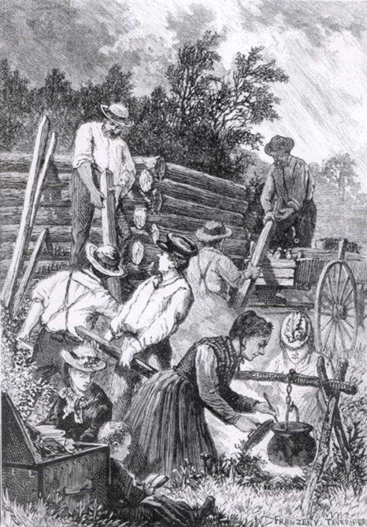 Detail of Building the Log-Cabin by American School