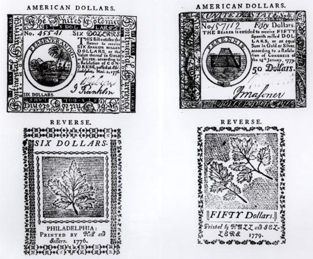 Detail of Notes of Currency issued by the Continental Congress during the American Revolution, 1776-9 by American School