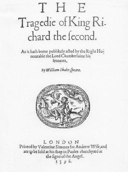 Detail of Frontispiece for 'The Tragedy of King Richard the Second', by William Shakespeare, 1598 by English School