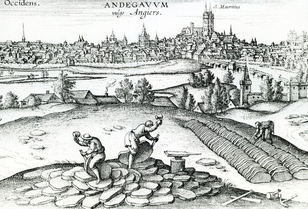 Detail of Slate Quarry in Angers, 1561 by Joris Hoefnagel