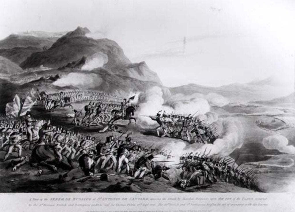 Detail of A View of the Serra de Busacco at San Antonio de Cantara showing the attack by Marshal Reigniers upon the British and Portuguese forces under Lt. General Sir Thomas Picton by Thomas Staunton St. Clair