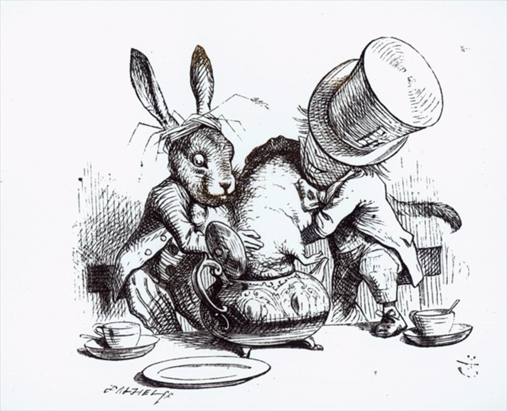 Detail of The Mad Hatter and the March Hare putting the Dormouse in the Teapot by John Tenniel