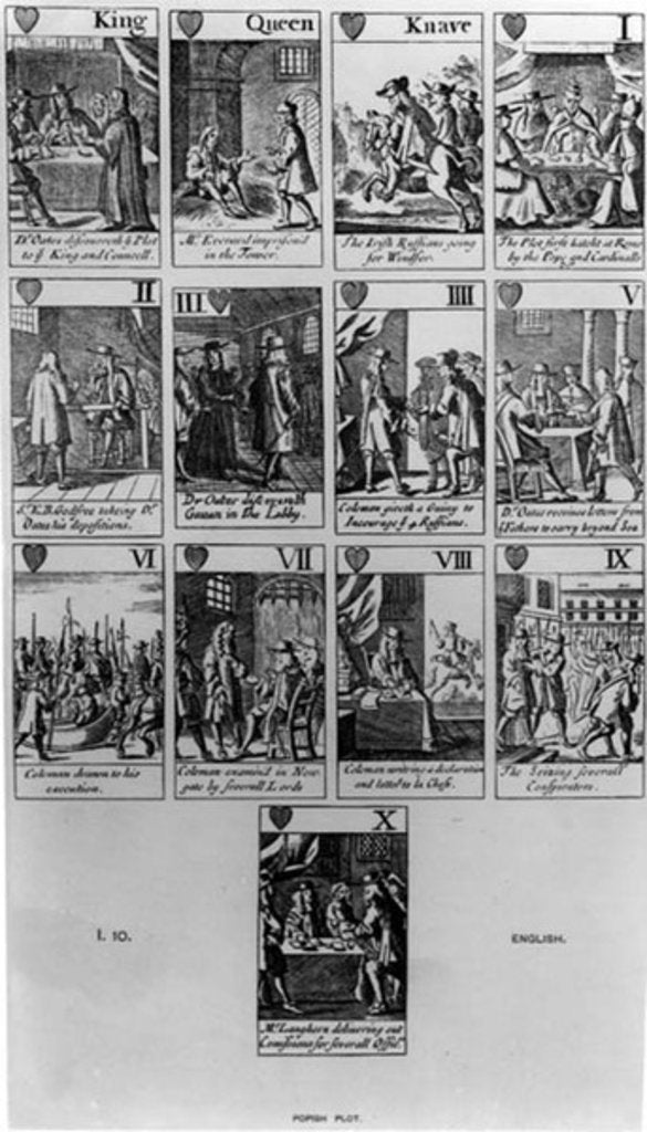 Detail of Suit of Hearts illustrating the 'Popish Plot', 1679 by English School