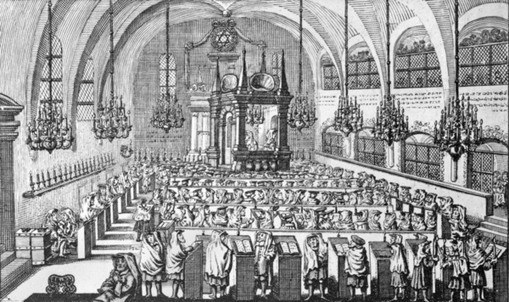Detail of The Gathering in the Synagogue, 1705 by German School