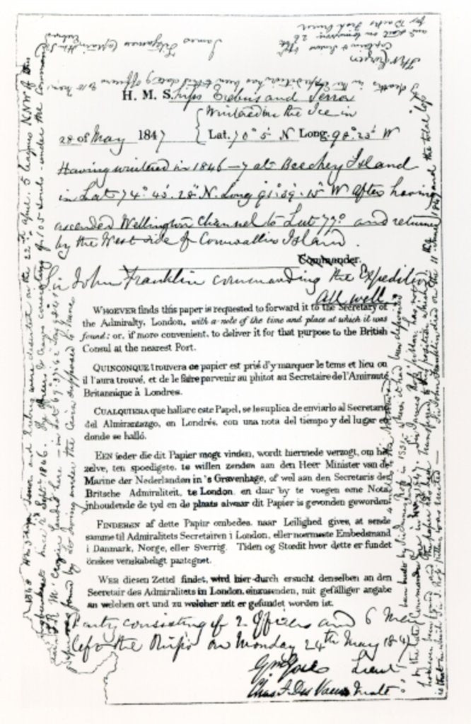 Detail of John Franklin's Message to the Secretary of the Admiralty, 28th May 1847 by English School