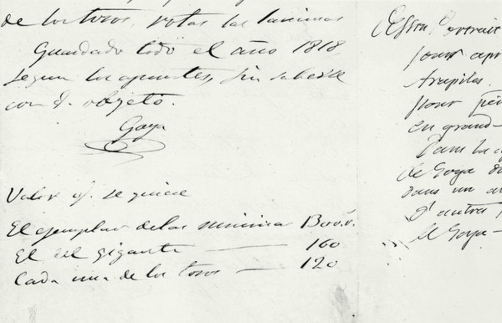 Detail of Letter from the Artist by Francisco Jose de Goya y Lucientes