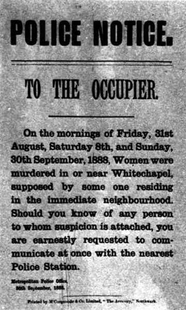 Detail of Police Notice to the Occupier Relating to Murders in Whitechapel, 30th September 1888 by English School