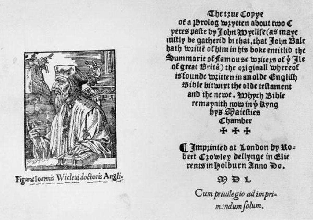 Detail of Frontispiece of 'The Summarie of Famouse Writers of the Ile of Great Brita' depicting John Wycliffe, 1550 by English School