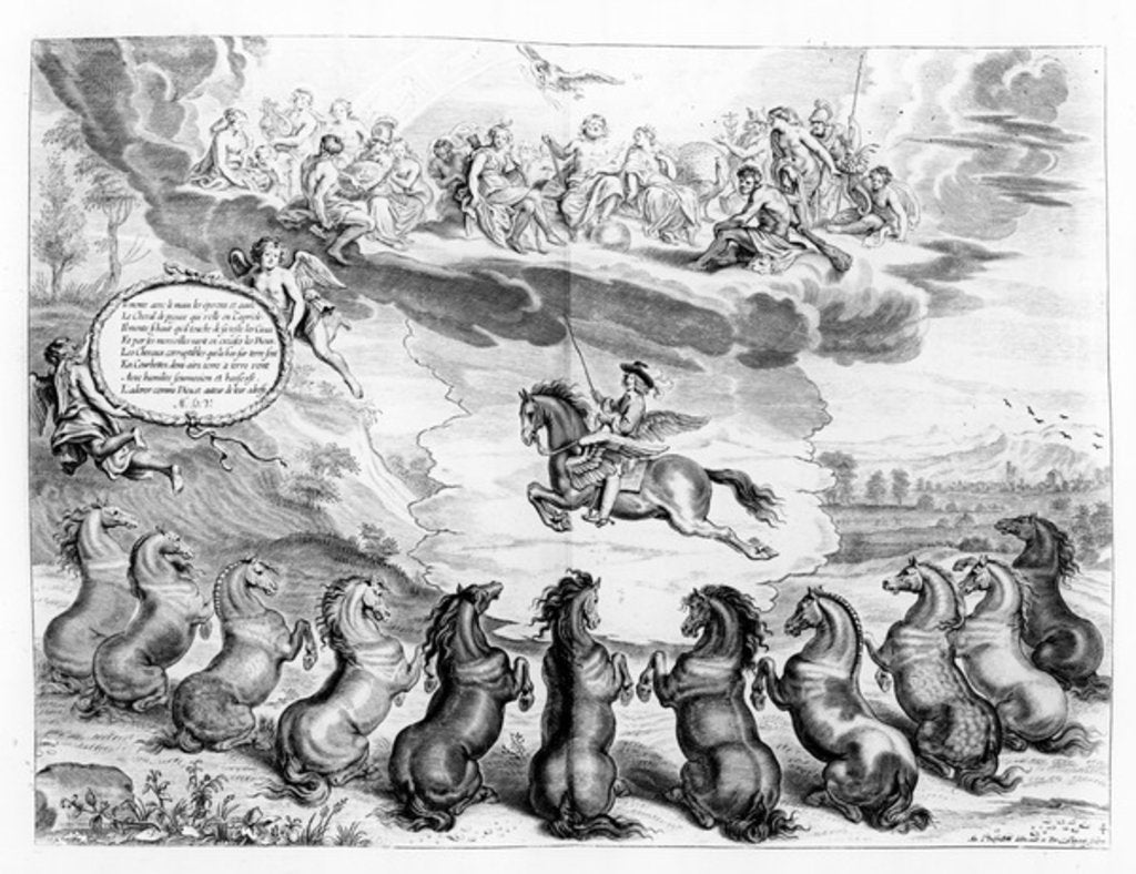 Detail of The Marquess of Newcastle riding on Pegasus before an assembly of the Greek Gods and receiving the salutes of earthly horses by Abraham Jansz. van Diepenbeeck