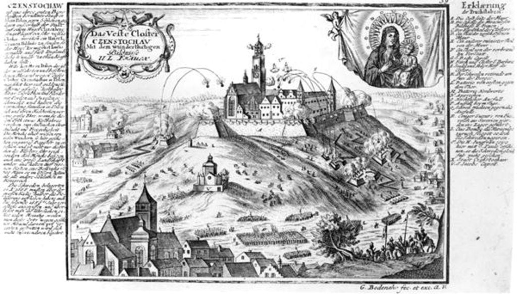 Detail of The monastery of Jasna Gora, Czestochowa, under siege by Swedish forces in 1655 by Gabriel Bodenehr