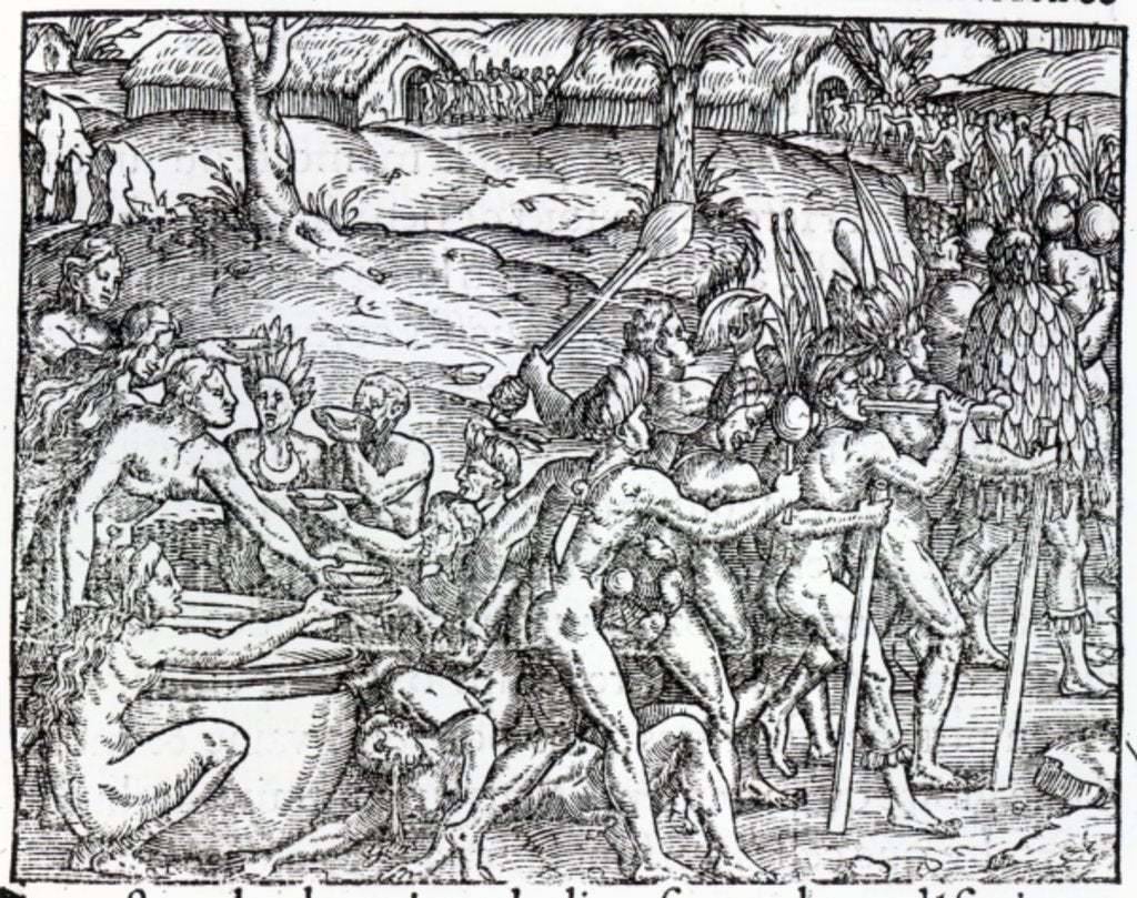 Detail of Procession of natives drinking and smoking by Jacques (d.1587/88) (after) Le Moyne