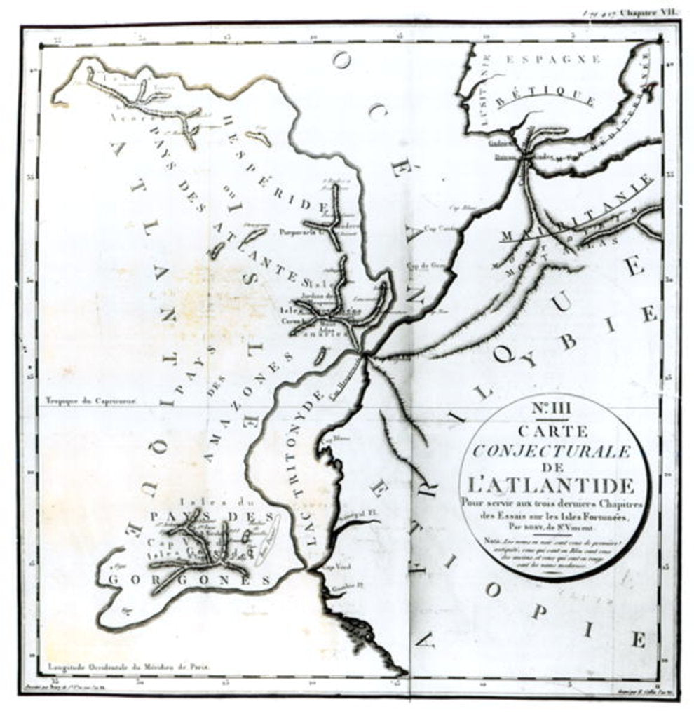 Detail of No. III Conjectural Map of the Island of Atlantis, drawn by Bory of St-Vincent and engraved by E. Collin by French School