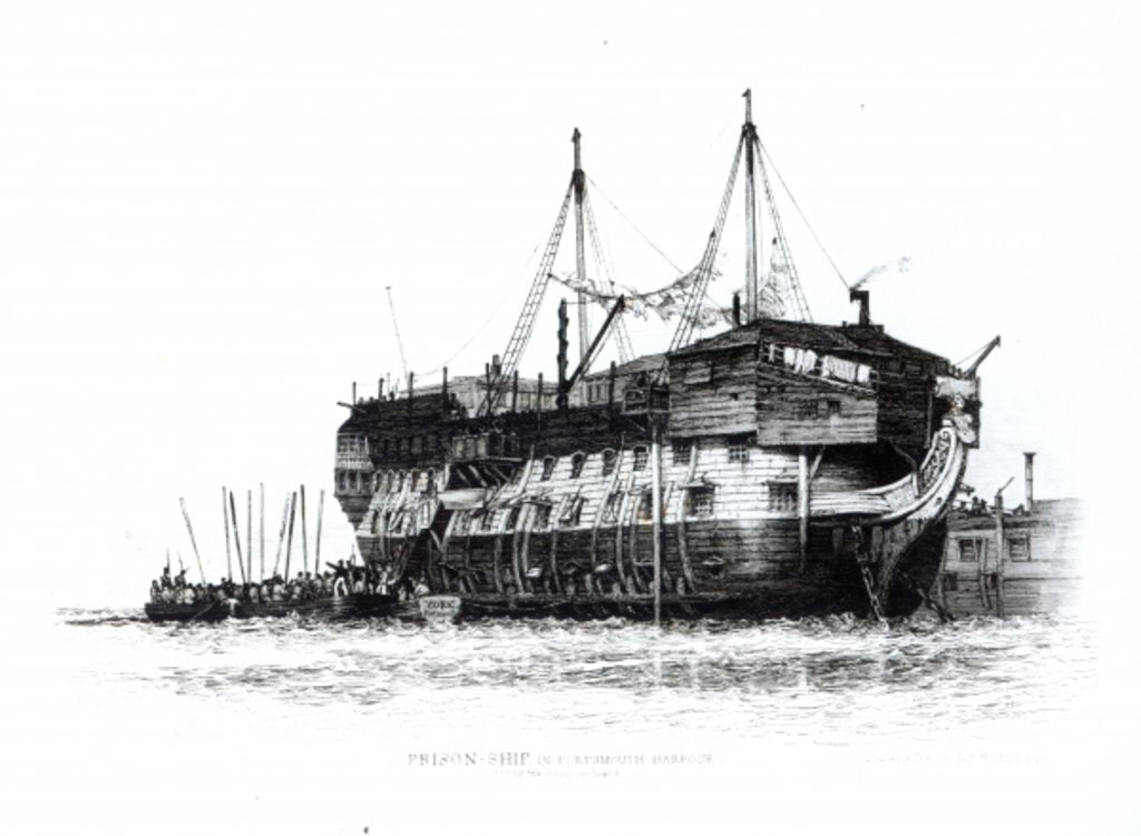 Detail of Prison Ship York at Portsmouth Harbour: Convicts Going on Board, 1828 by Edward William Cooke