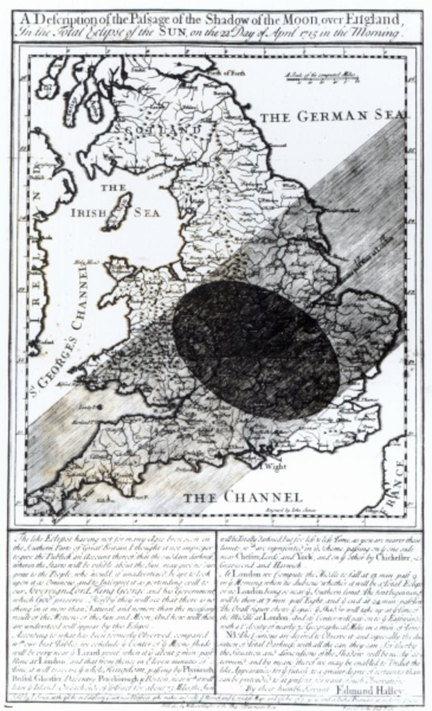 Detail of A Map Showing the Passage of the Shadow of the Moon Over England on 22 April 1715 by English School
