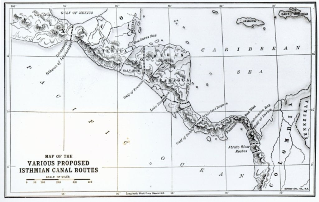 Detail of Map of the Various Proposed Isthmian Canal Routes by English School