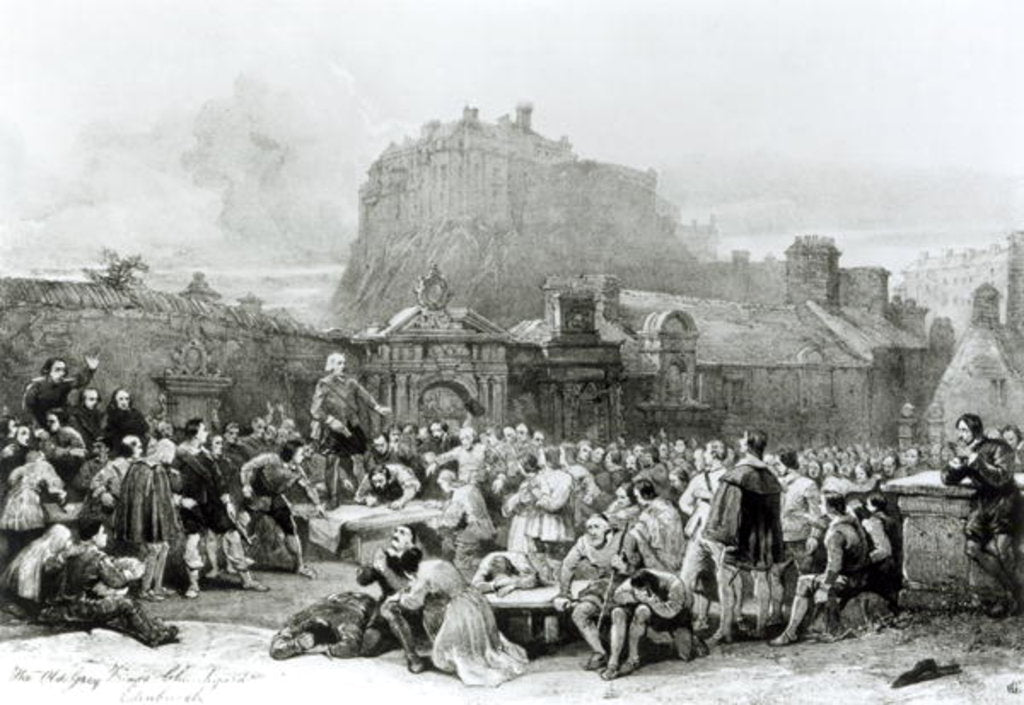 Detail of A Crowd Queues to Sign the National Covenant in front of Grey Friar's Churchyard, Edinburgh in 1638 by English School