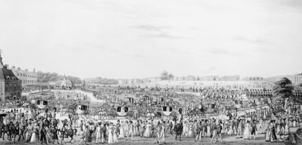 Detail of A Correct Representation of the Company Going to and Returning from his Majesty's Drawing Room at Buckingham Palace by English School