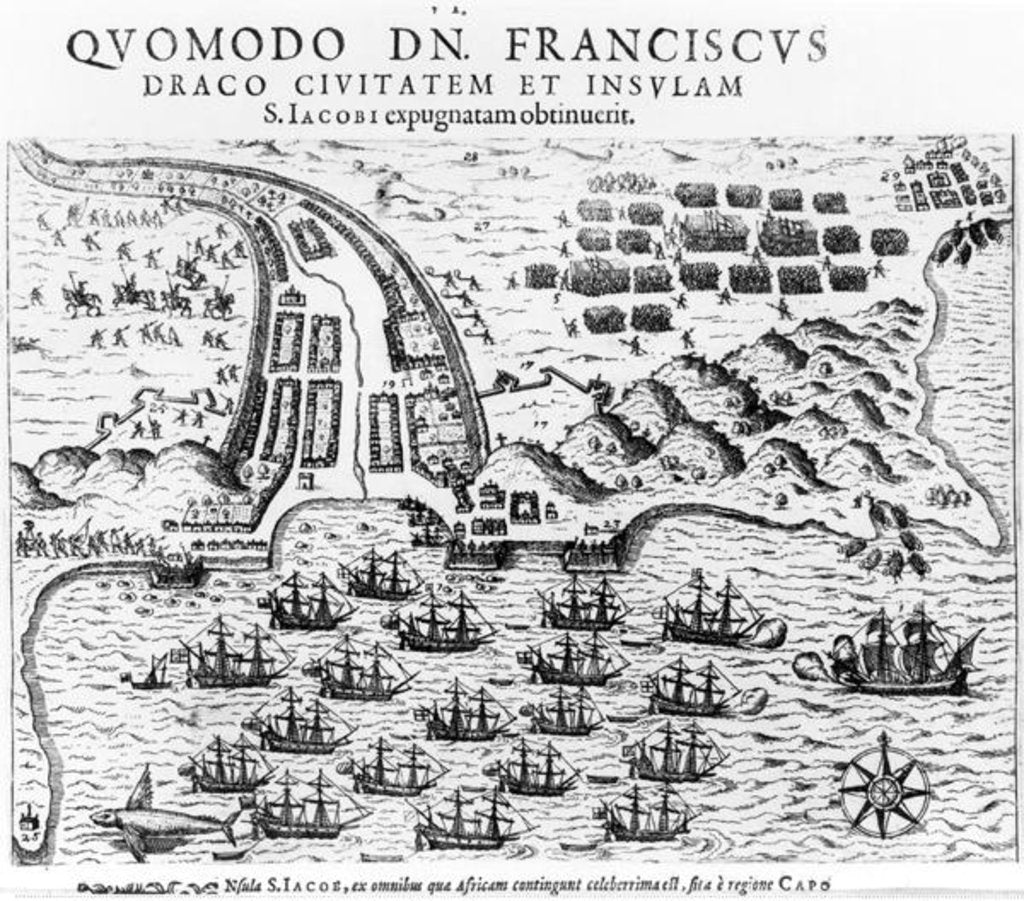 Detail of Plan Showing how Francis Drake Stormed and Held the Island of San Jacob by English School