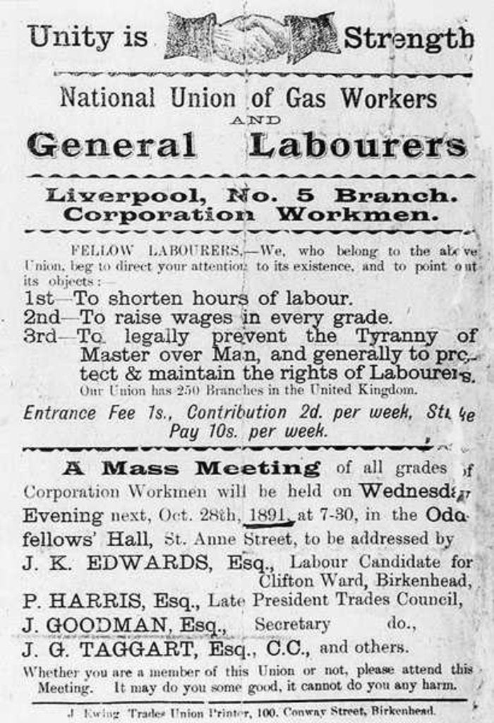 Detail of Declaration of the National Union of Gas Workers and General Workers, 1891 by English School
