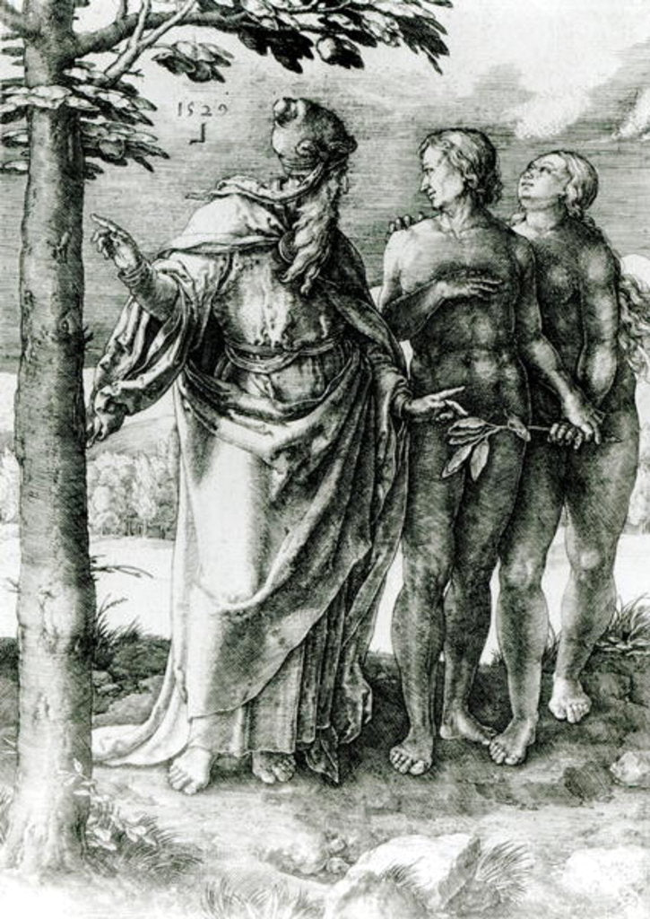 Detail of God shows Adam and Eve the Tree of Life in the Garden of Eden, 1529 by German School
