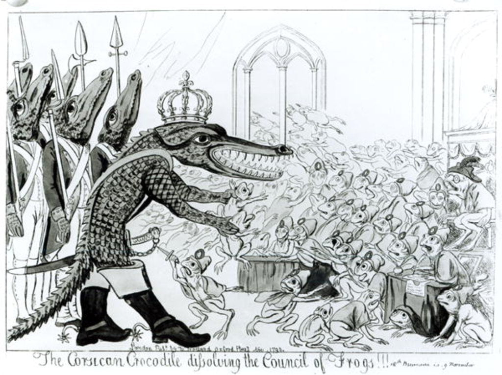 Detail of The Corsican Crocodile dissolving the Council of Frogs, 9th November 1799 by English School