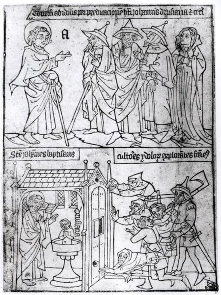 Detail of St. John the Evangelist Baptising Drusiana by English School