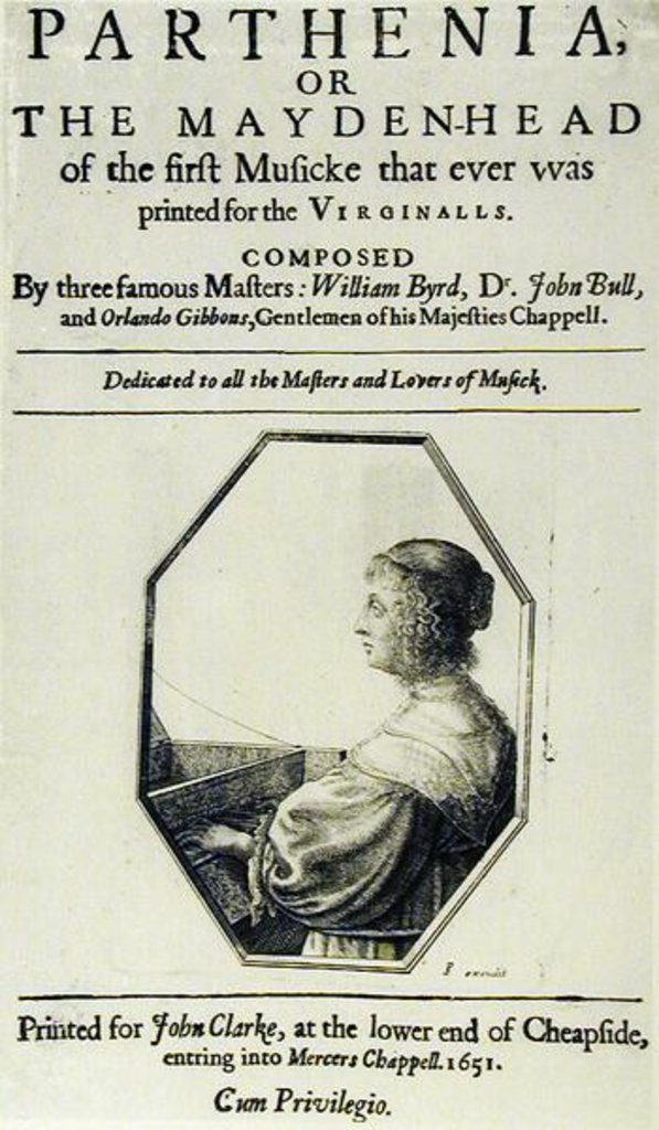 Detail of Frontispiece to 'Parthenia' or 'The Maiden Head', composed by William Byrd Dr John Bull and Orlando Gibbons 1651 by English School