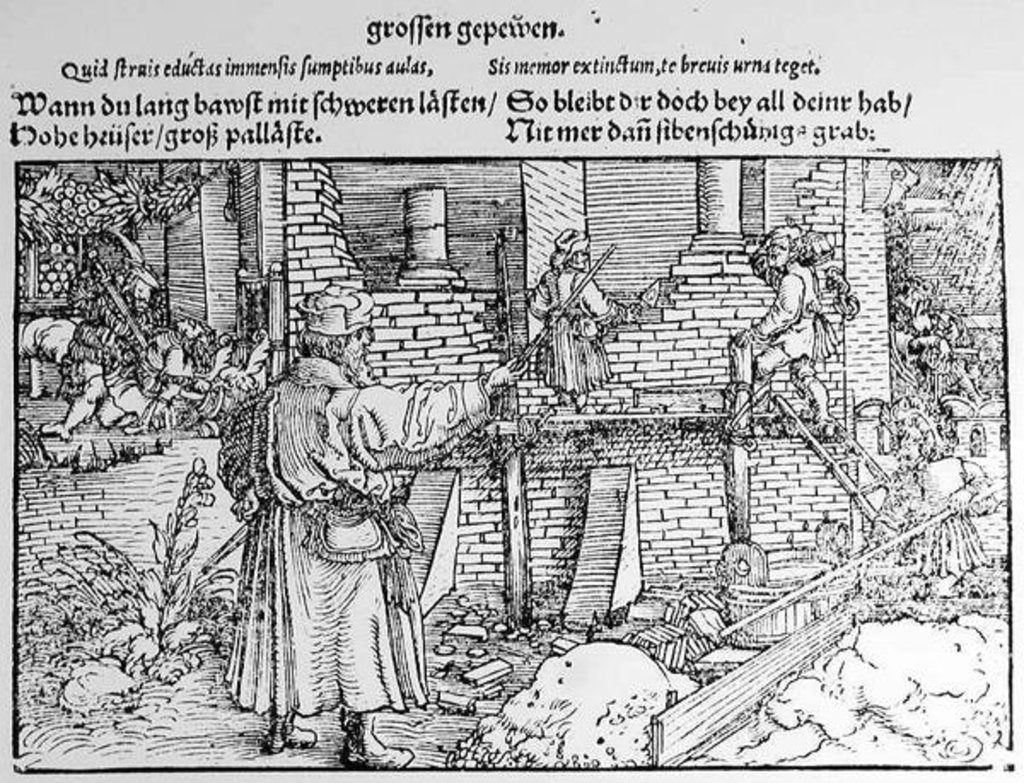 Detail of Stonemasons at work by German School