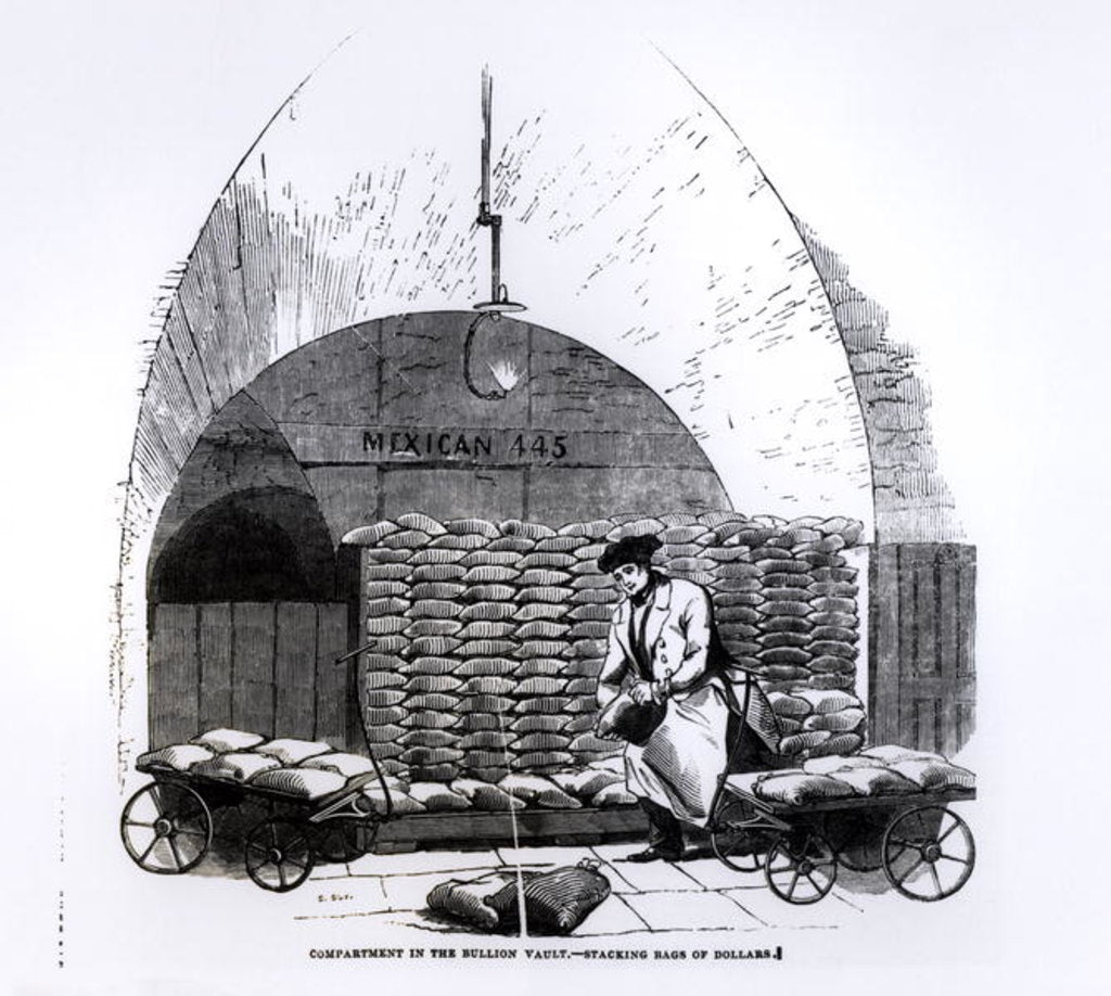 Detail of Stacking Bags of Dollars in a Compartment in the Bullion Vault by English School