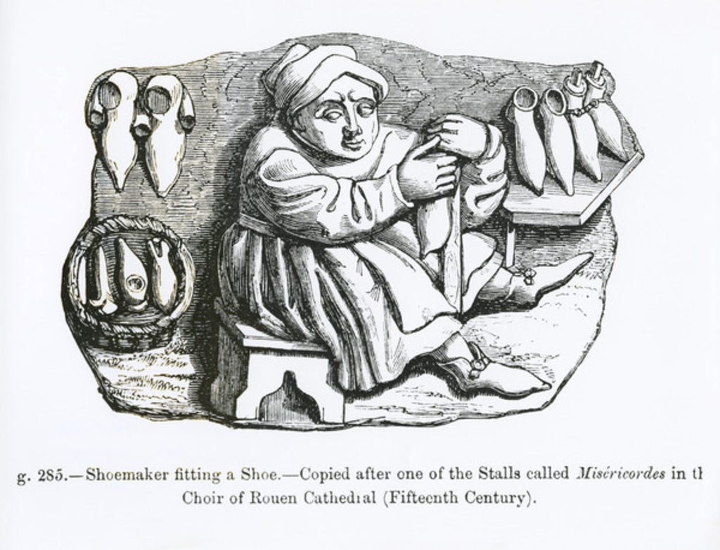 Detail of The Shoemaker Fitting a Shoe, copied from one of the Misericordia Stalls in the Choir of Rouen Cathedral by French School