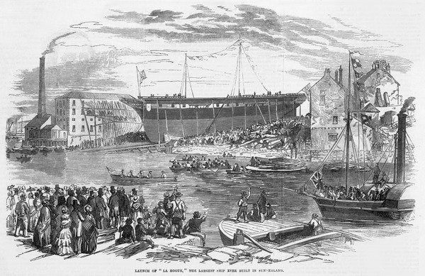 Detail of Launch of 'La Hogue,' the Largest Ship ever built in Sunderland, 1855 by English School