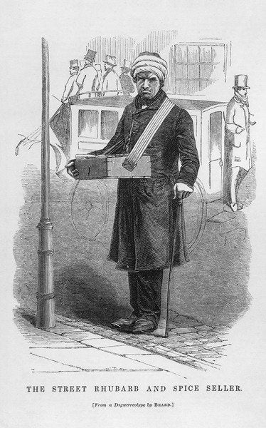 Detail of The street rhubarb and spice seller, 1862 by English School