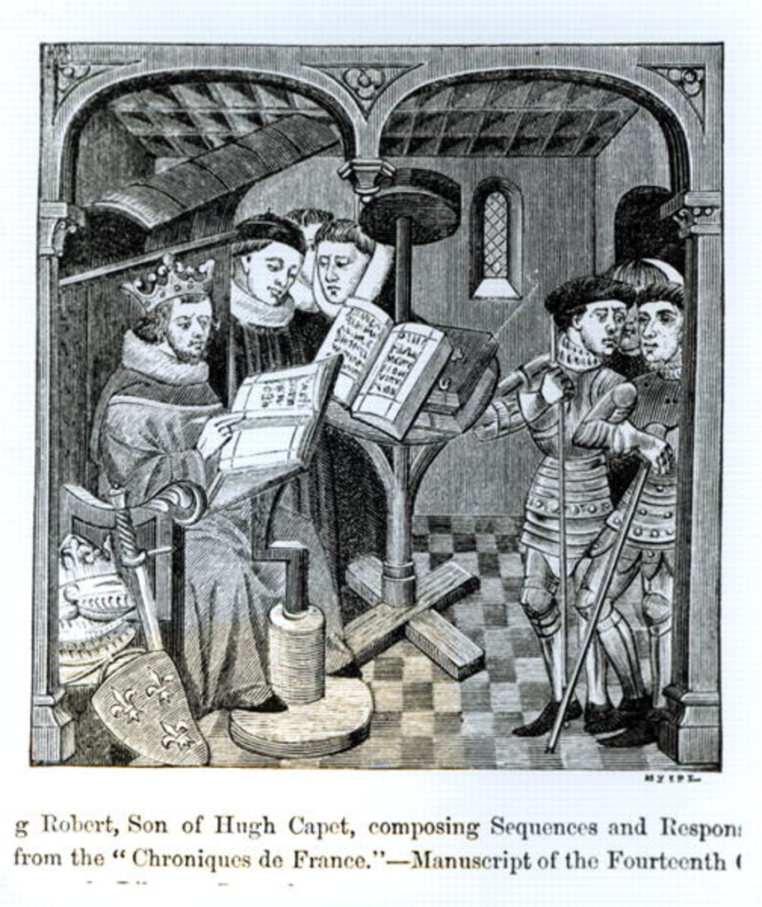 Detail of King Robert II son of Hugh Capet composing Sequences and Responses by French School