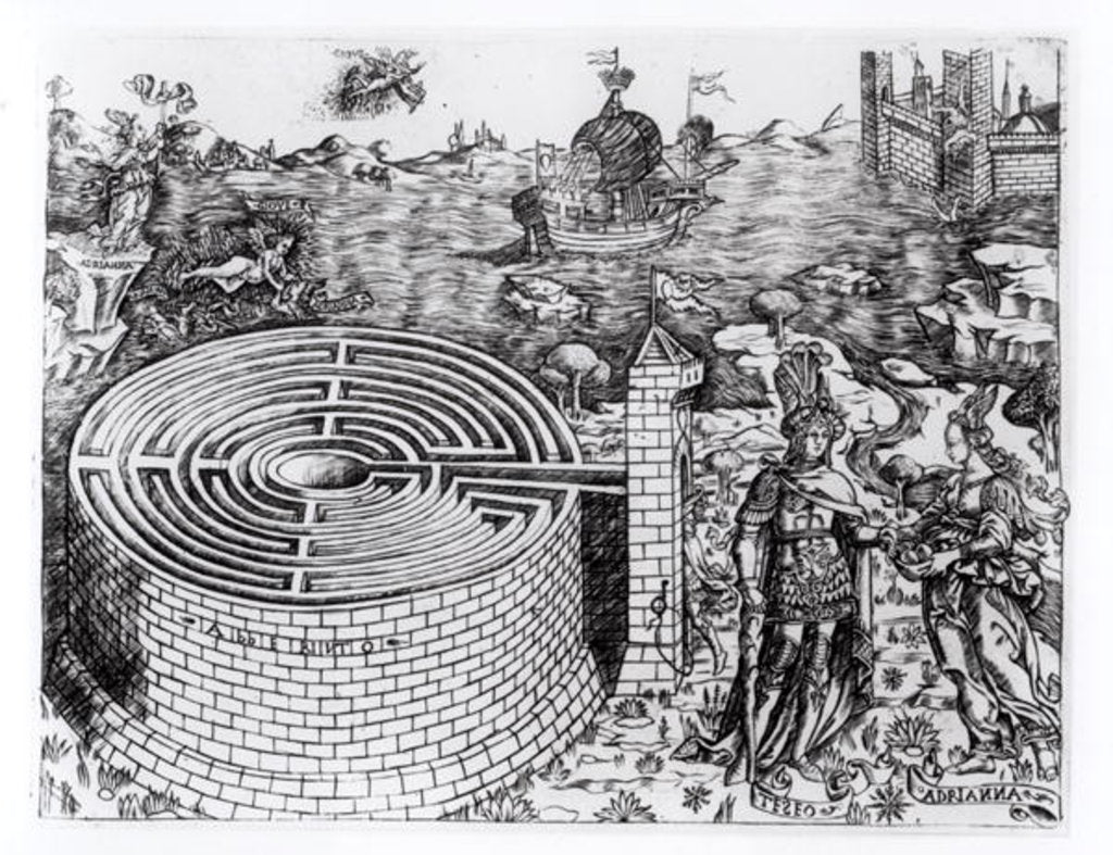 Detail of The Legend of Theseus with a detail of the Cretan Labyrinth, 16th century by Italian School