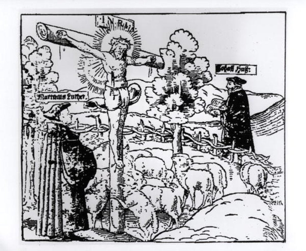 Detail of Luther and Hus with Christ in the Sheepfold, c.1520-21 by German School