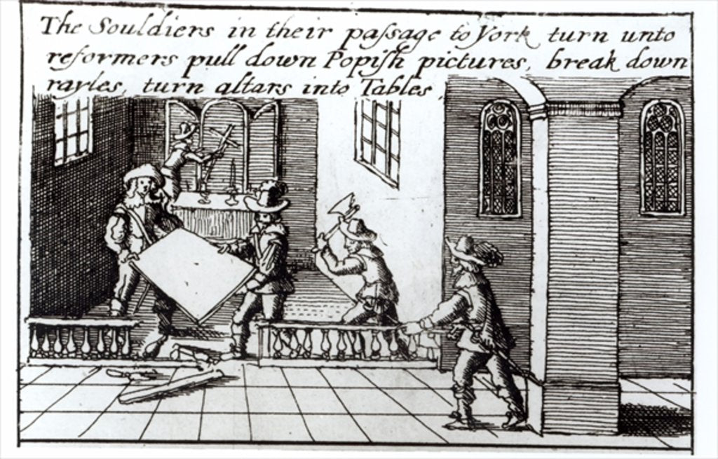 Detail of Soldiers in their Passage to York turn into Reformers, Pull down Popish Pictures, Break Down Rayles, turn Altars into Tables, 1642 by English School