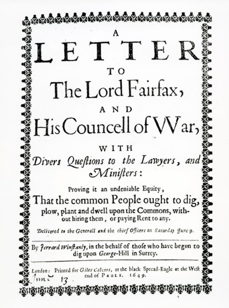 Detail of Letter to Lord Fairfax from Gerrard Winstanley on behalf of the Diggers at St. George Hill, Surrey, printed 1649 by English School