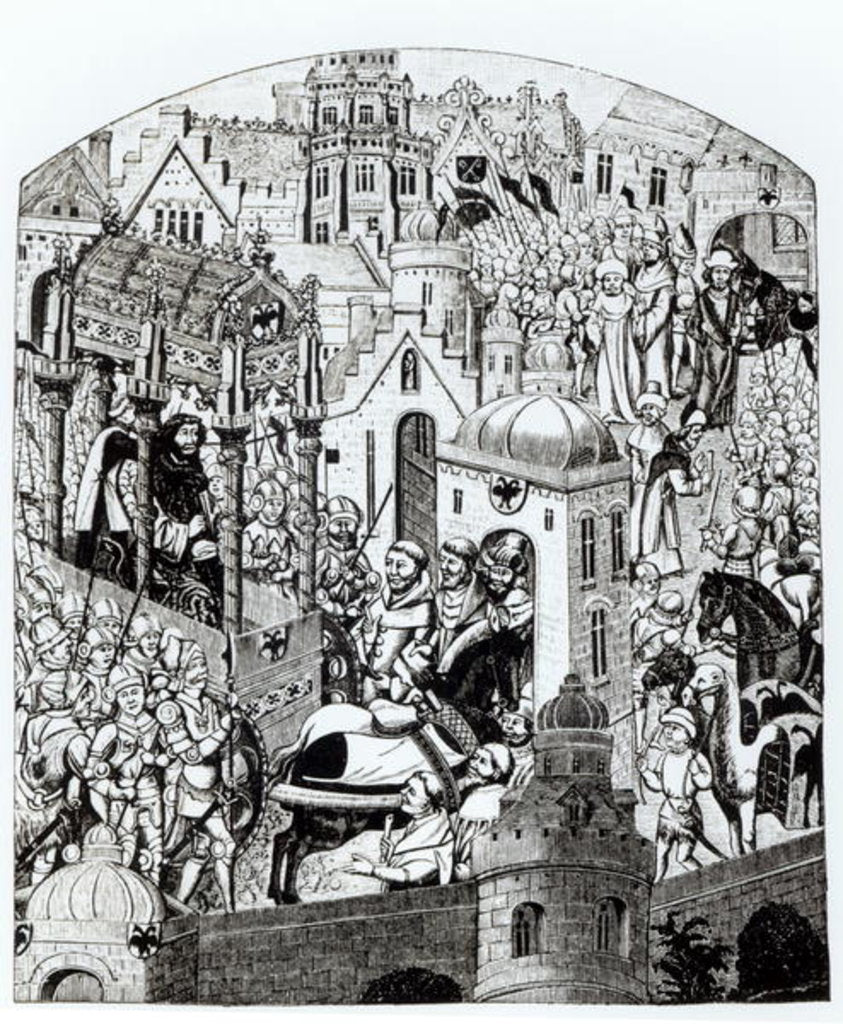 Detail of Facsimile of the Coronation of Charlemagne in the City of Jerusalem from the 'Chroniques de Charlemagne' by French School
