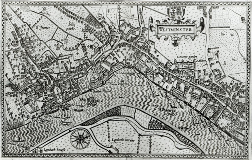 Detail of Map of Westminster from 'Speculum Britannia', 1593 by John Norden