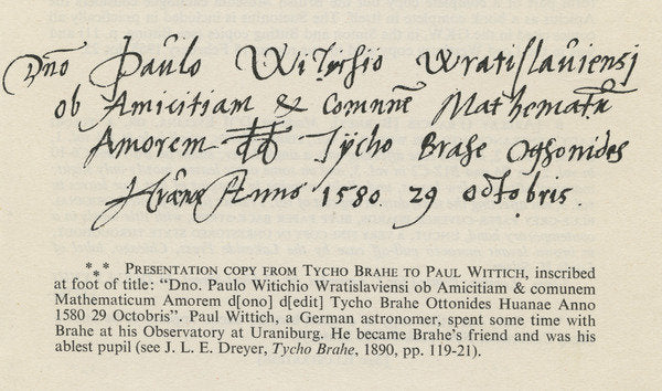 Detail of Presentation inscription from Tycho Brahe to Paul Wittich, 1580 by Anonymous
