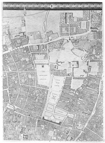 Detail of A Map of Moorfields and Hoxton, London, 1746 by John Rocque