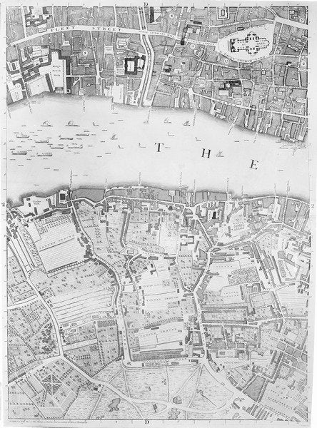 Detail of A Map of St Paul's and Bankside, London, 1746 by John Rocque