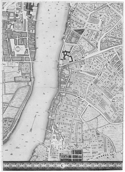 Detail of A Map of Lambeth and Vauxhall, London, 1746 by John Rocque